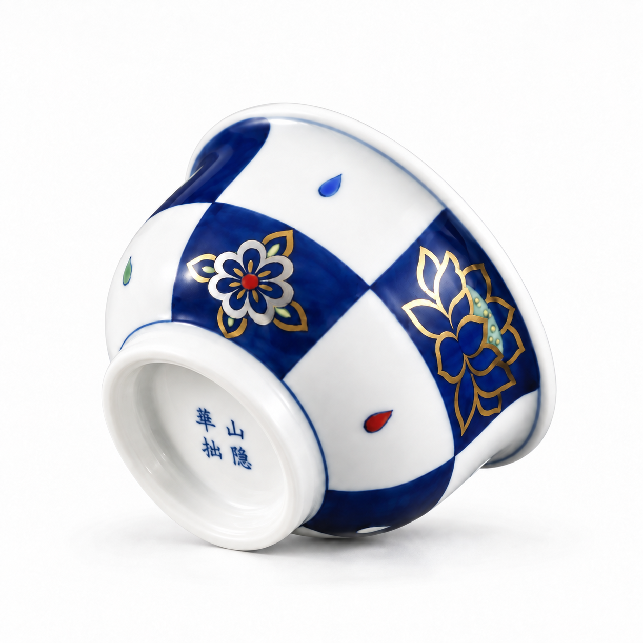 Golden Crown Lotus Incense Burner-Form Teacup blue and white porcelain angled view