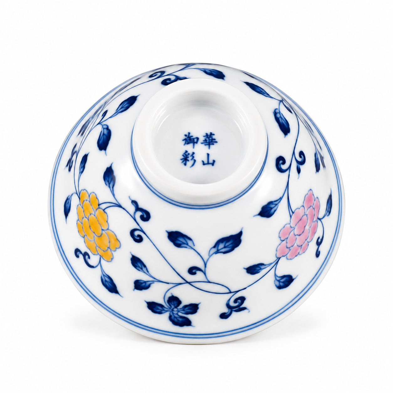 Blue & White Abundant Blossoms Yashou Teacup base with floral vine decoration
