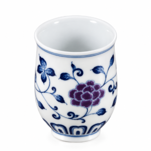 Blue & White Abundant Blossoms Yulan Teacup with purple floral motif