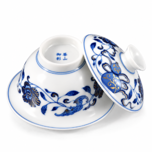 Blue and White Double Blessings Gaiwan with separate lid and hand-painted gourd and floral motifs