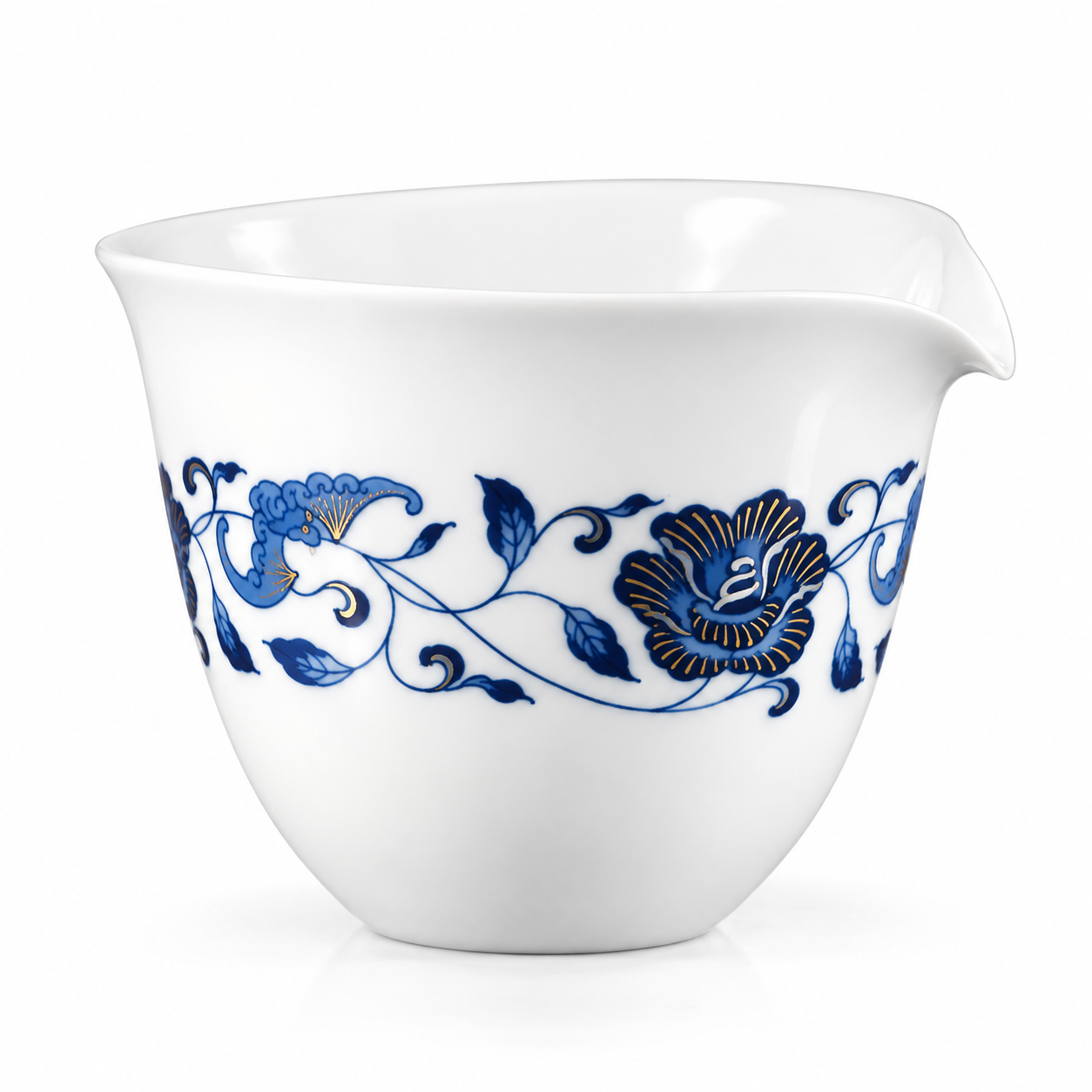Blue and White Double Blessings Gongdao Pitcher with cobalt floral vines and gold accents