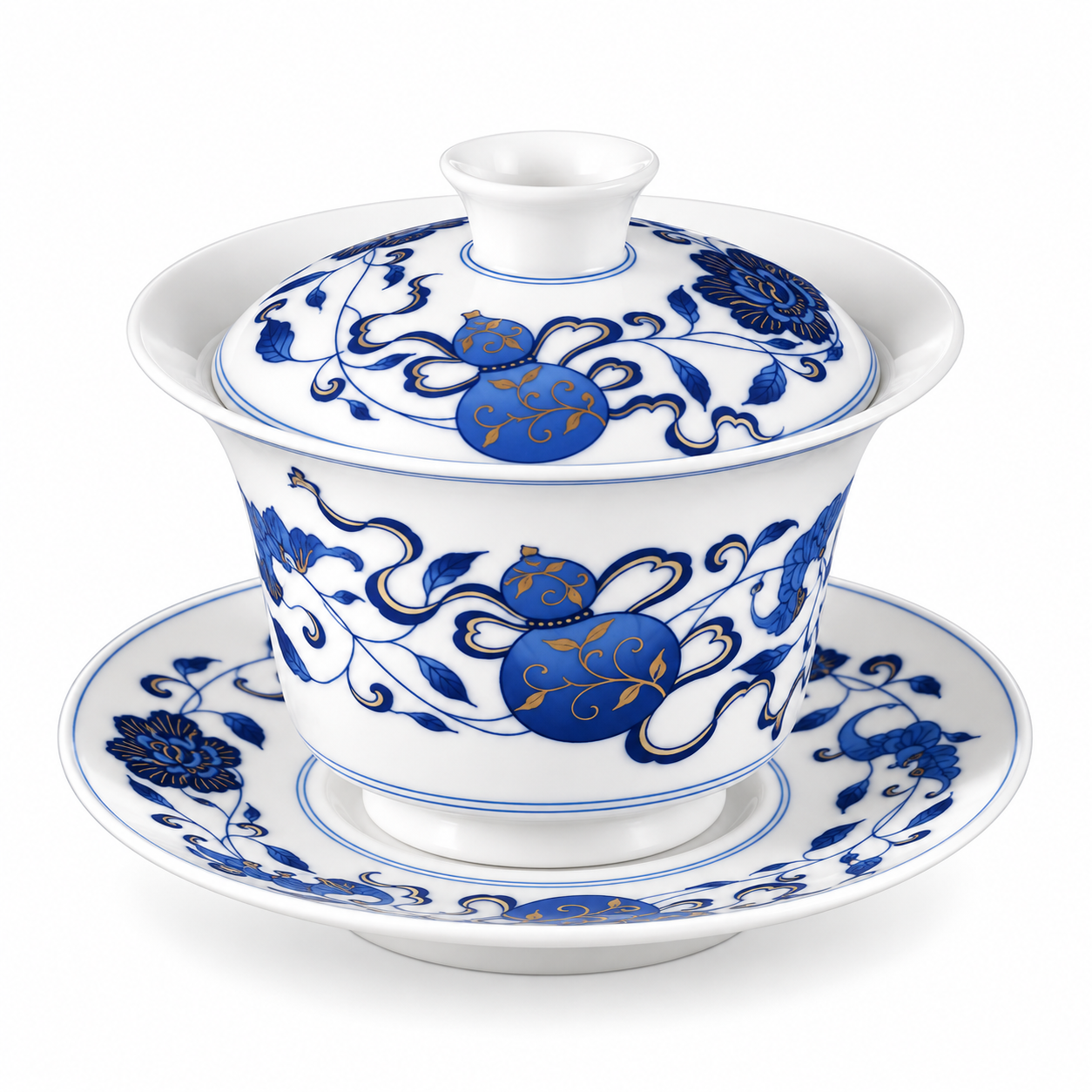 Jingdezhen Blue and White Double Blessings Mati Gaiwan with saucer
