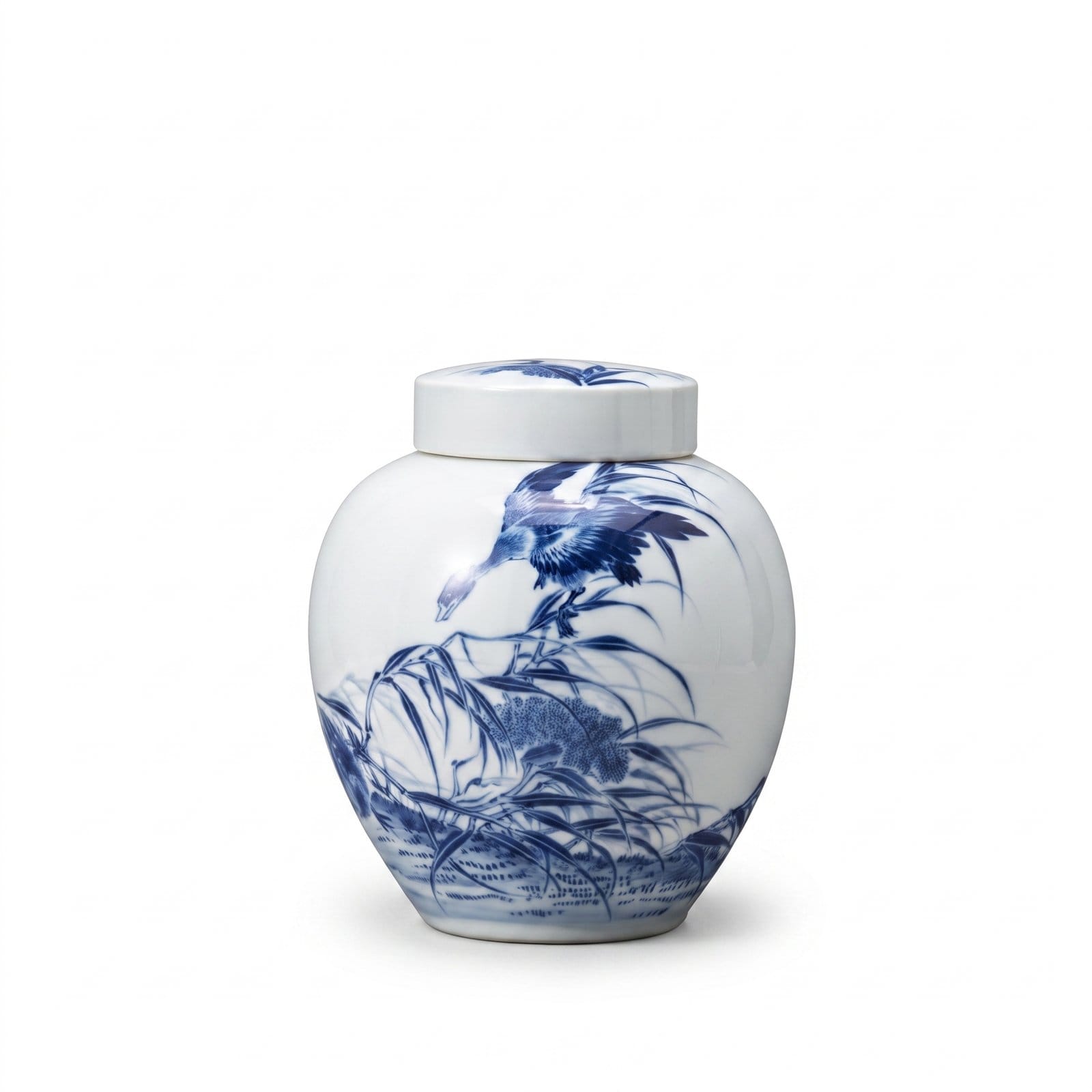 Wild Geese Descending Hand-Painted Double-Sealed Tea Jar