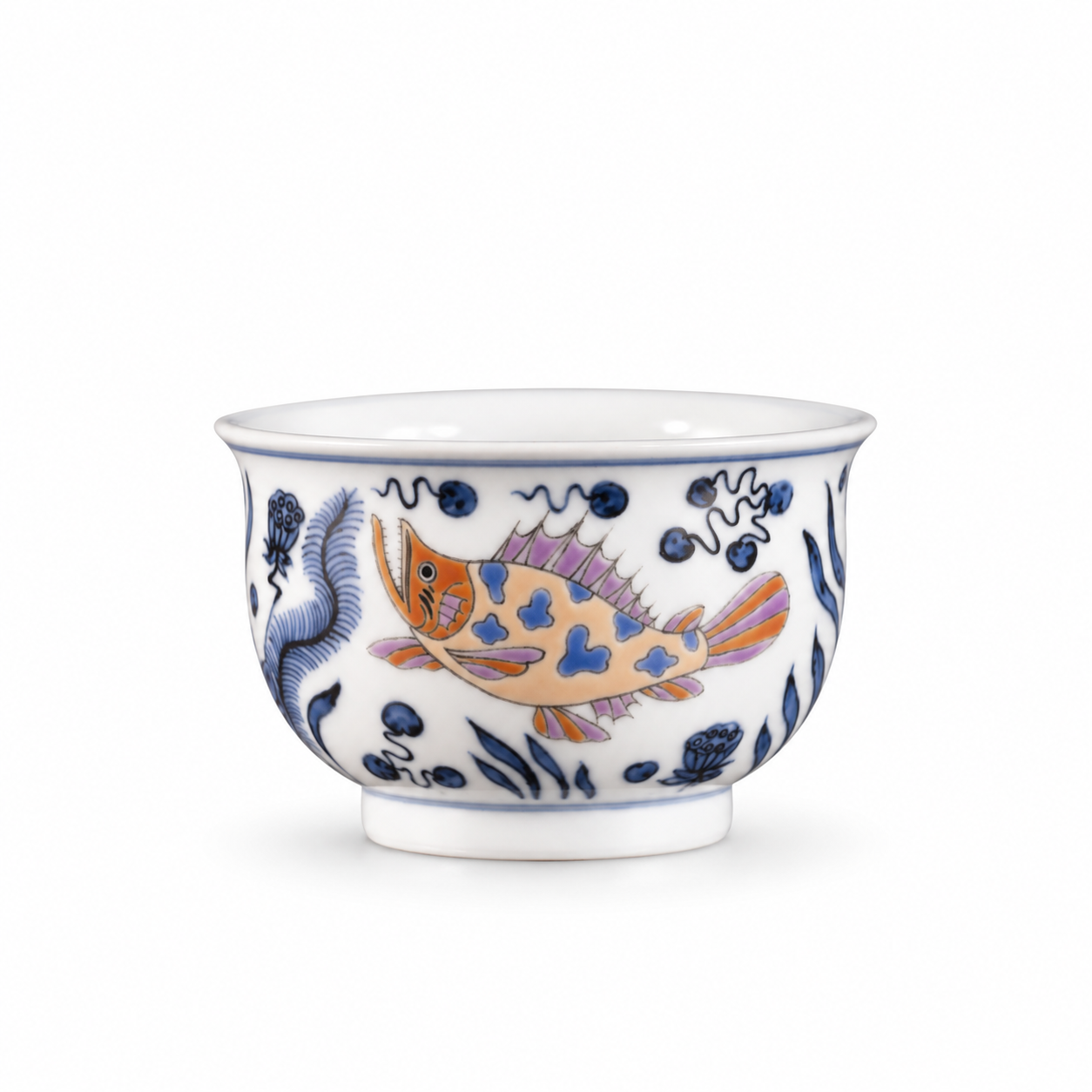Blue and White Fish Teacup